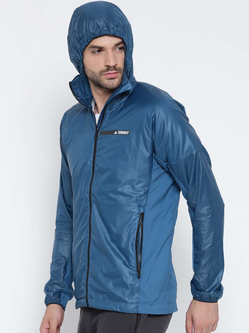 Buy Adidas Men Blue AGRAV HO ASHIEL Solid Hooded Windcheater - Jackets for  Men | Myntra