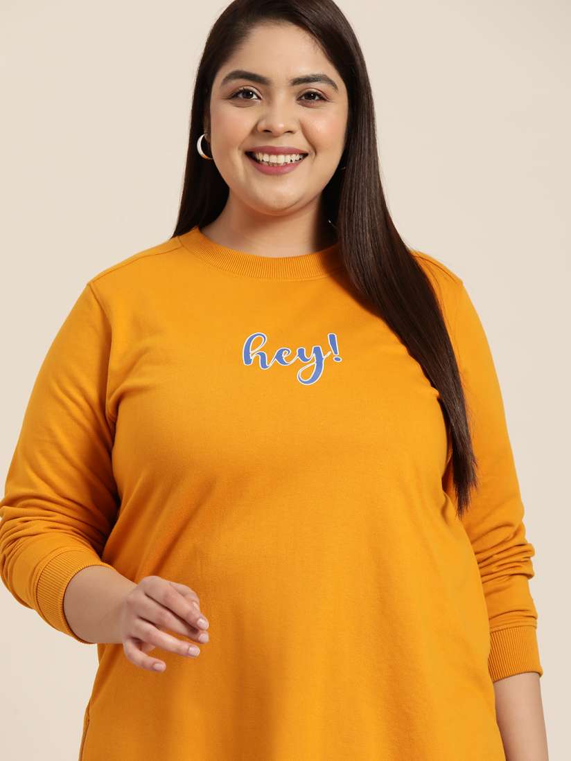 Buy Sztori Women Plus Size Mustard Yellow Typography Printed Longline Sweatshirt Sweatshirts for Women 18686768 Myntra