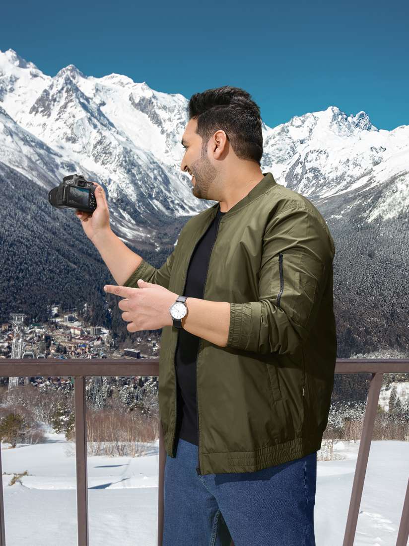 Buy Sztori Men Plus Size Olive Green Solid Bomber Jacket With Zip Detail Jackets for Men 18688170 Myntra