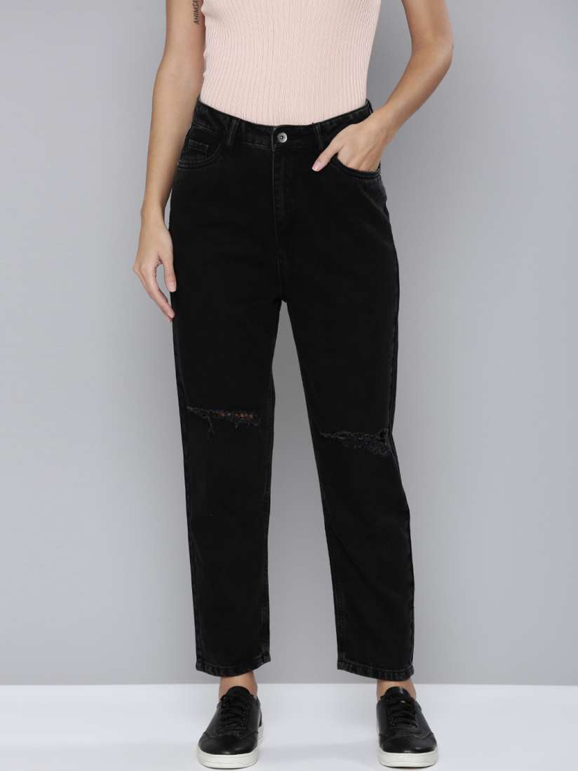 Buy Flying Machine Women Black Mom Fit High Rise Slash Knee Jeans Jeans for Women 18689386 Myntra