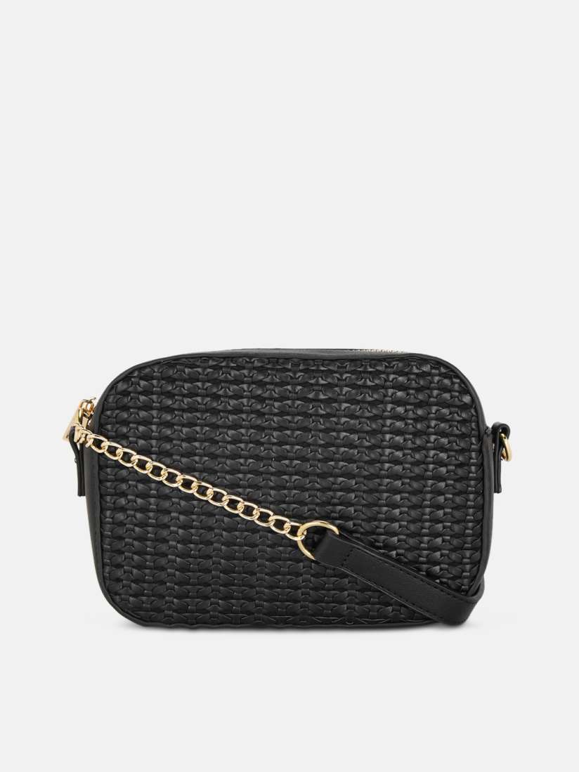 Buy Forever Glam by Pantaloons Black Textured Leather Structured Sling Bag Handbags for Women 18696756 Myntra