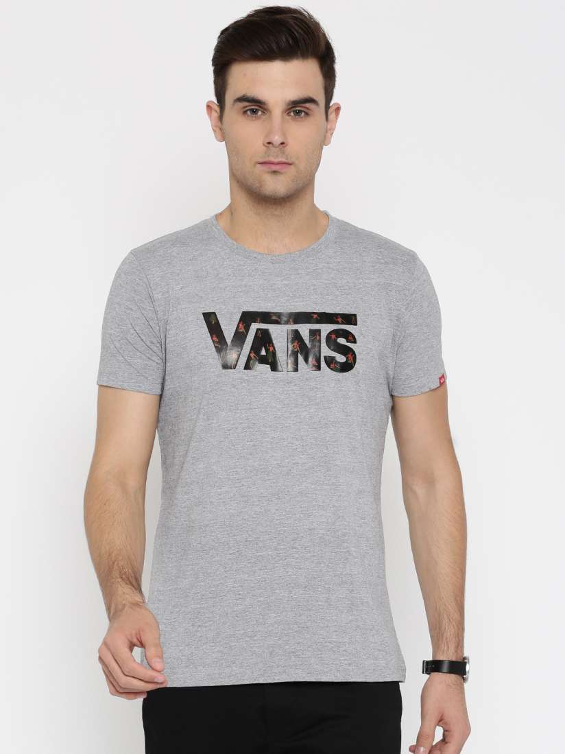 Buy Vans Men Grey Melange Printed Round Neck T Shirt Tshirts for Men Myntra