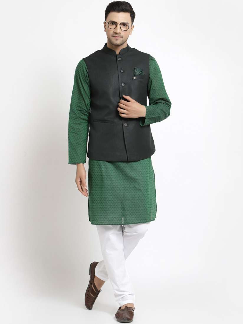 Buy MOHANLAL SONS Men Green Pure Cotton Kurta with Churidar Nehru Jacket Kurta Sets for Men 18704280 Myntra