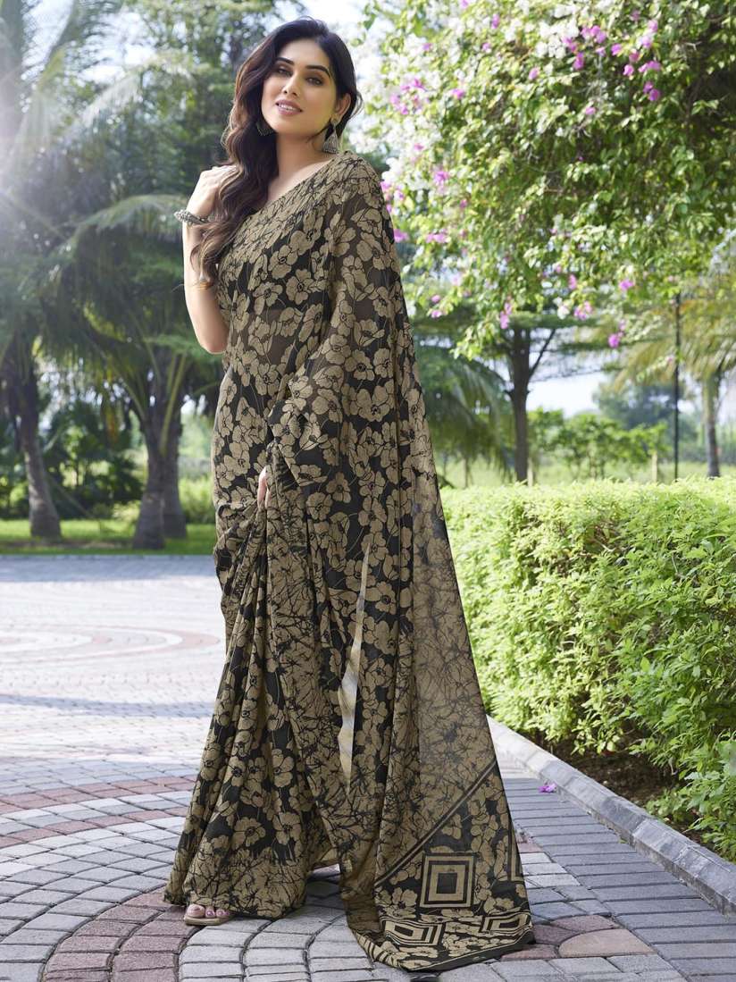 Buy KALINI Black Beige Floral Saree Sarees for Women 18706132 Myntra