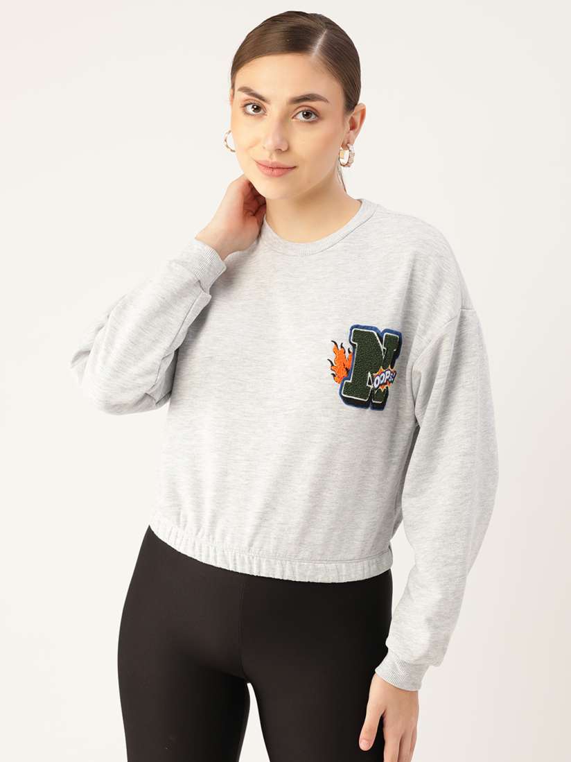 Buy LC Waikiki Women Grey Melange Applique Detail Sweatshirt Sweatshirts for Women 18713102 Myntra