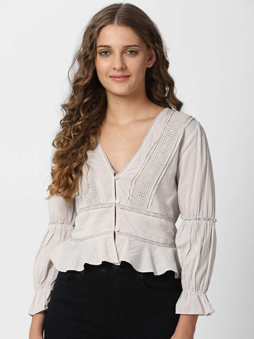 Ruffle Blouse Forever 21 FOREVER 21 Grey Ruffles Top