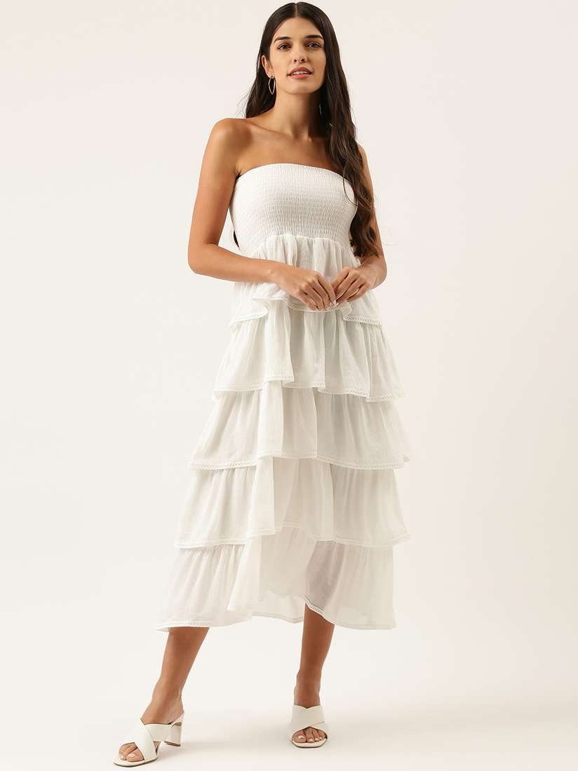 Buy FOREVER 21 White Solid Off-Shoulder Tiered Dress - Dresses for Women  18721674 | Myntra