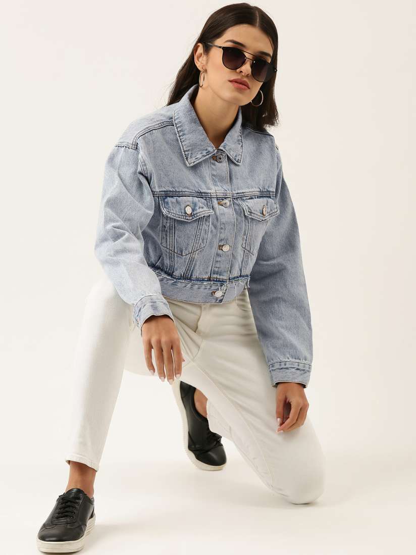 Buy FOREVER 21 Women Blue Solid Crop Denim Jacket Jackets for Women 18722056 Myntra