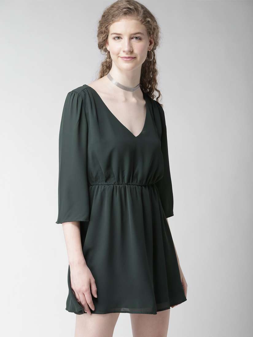 Buy FOREVER 21 Women Green Solid Fit Flare Dress Dresses for Women 1872465 Myntra