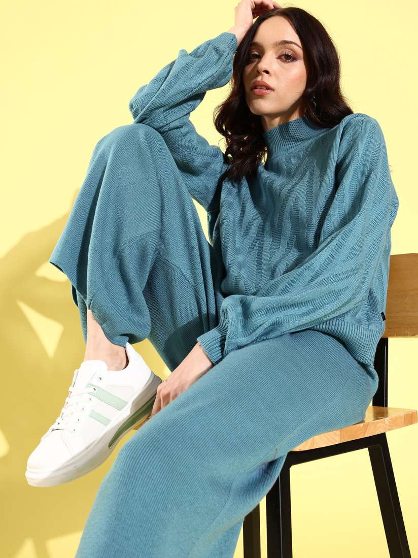 Buy The Roadster Lifestyle Co. Women Blue Solid Knitted Sweater Co Ord Set Co Ords for Women 18726958 Myntra