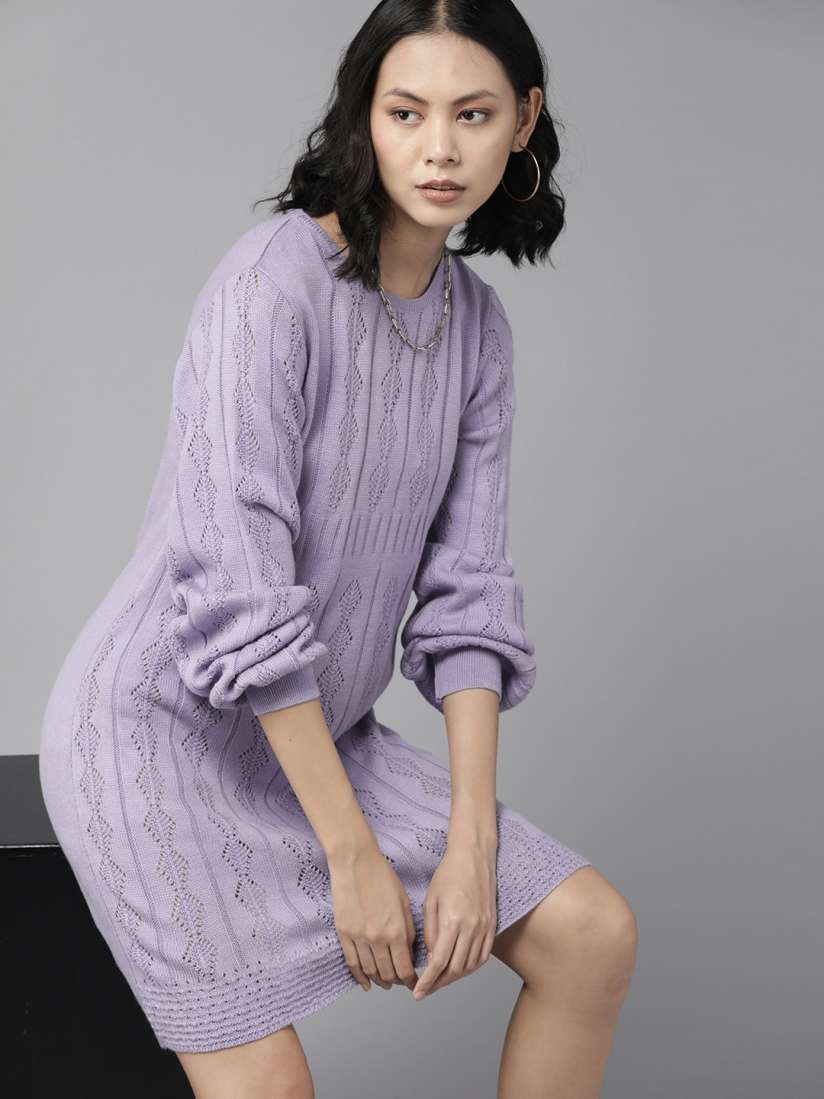 Buy The Roadster Lifestyle Co. Lavender Ethnic Motifs Open Knit Jumper Dress Dresses for Women 18727110 Myntra