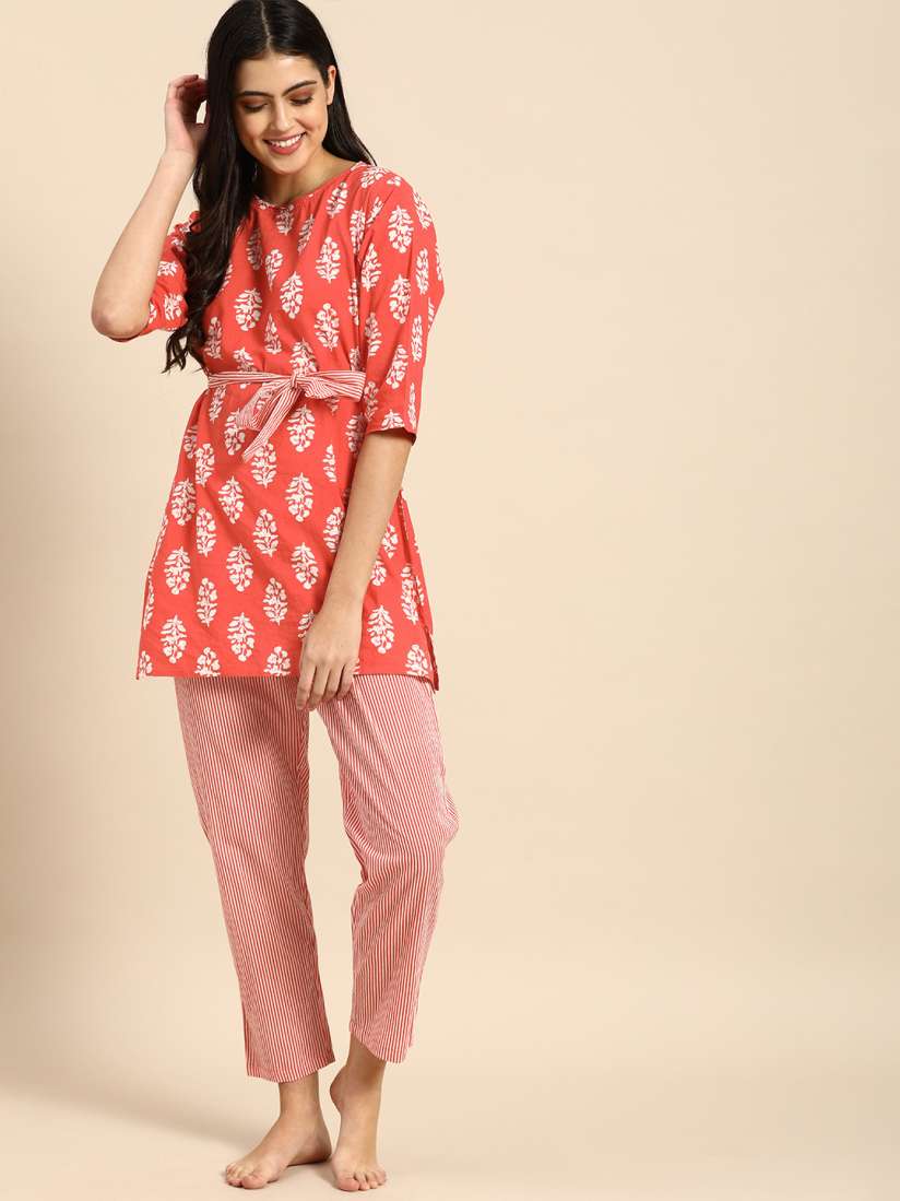 Buy Clt s Women Red White Printed Pure Cotton Pyjamas Set Night suits for Women 18727632 Myntra