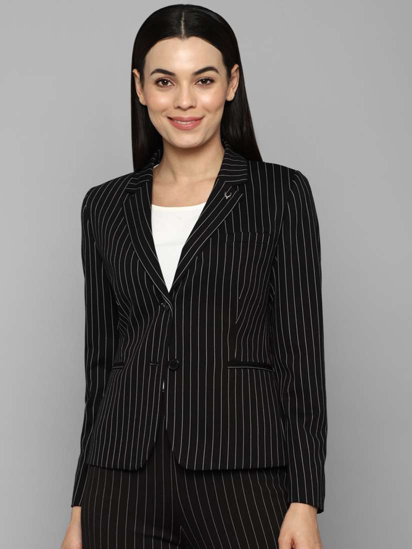 Buy Allen Solly Woman Black White Striped Slim Fit Single Breasted Blazer Blazers for Women 18741378 Myntra