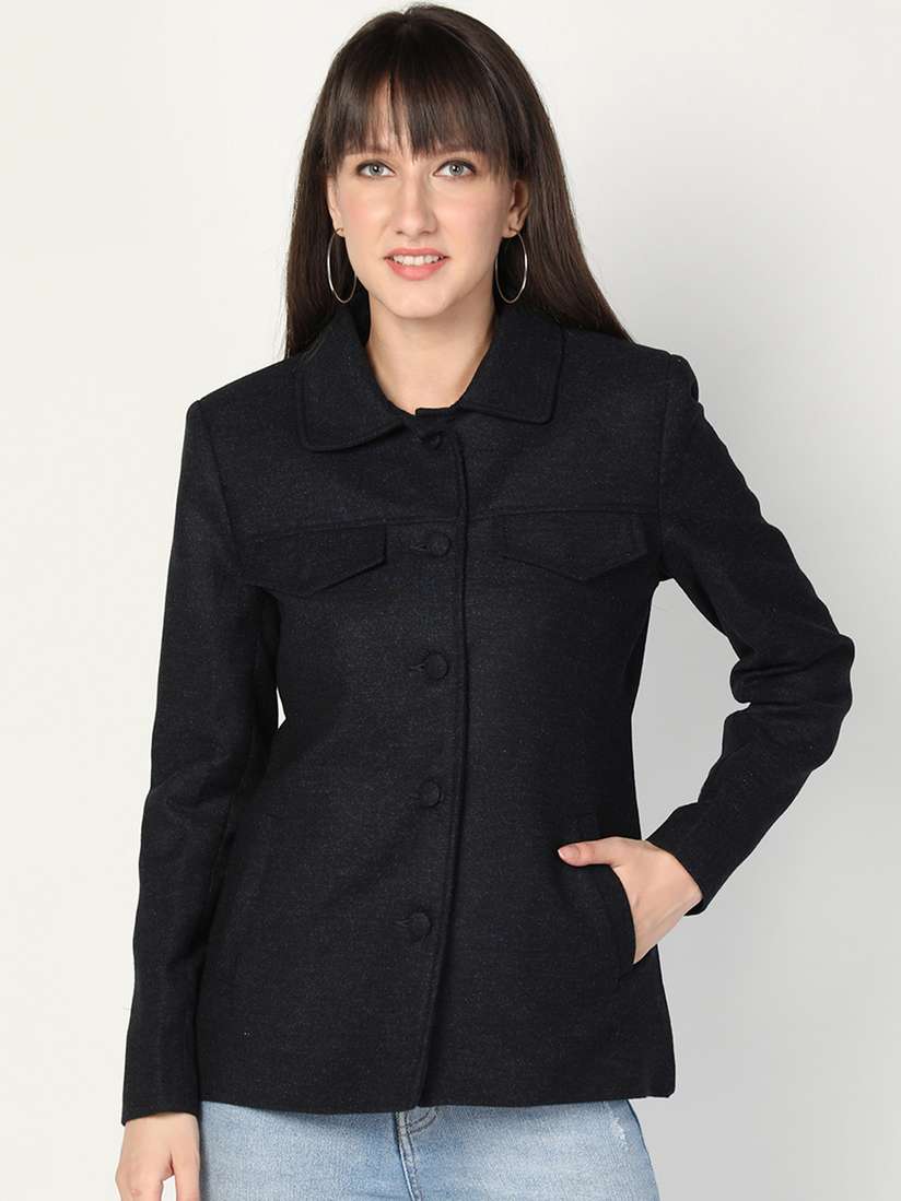 Myntra Navy Blue Trench Coat Womens Buy HONNETE Women Navy-Blue