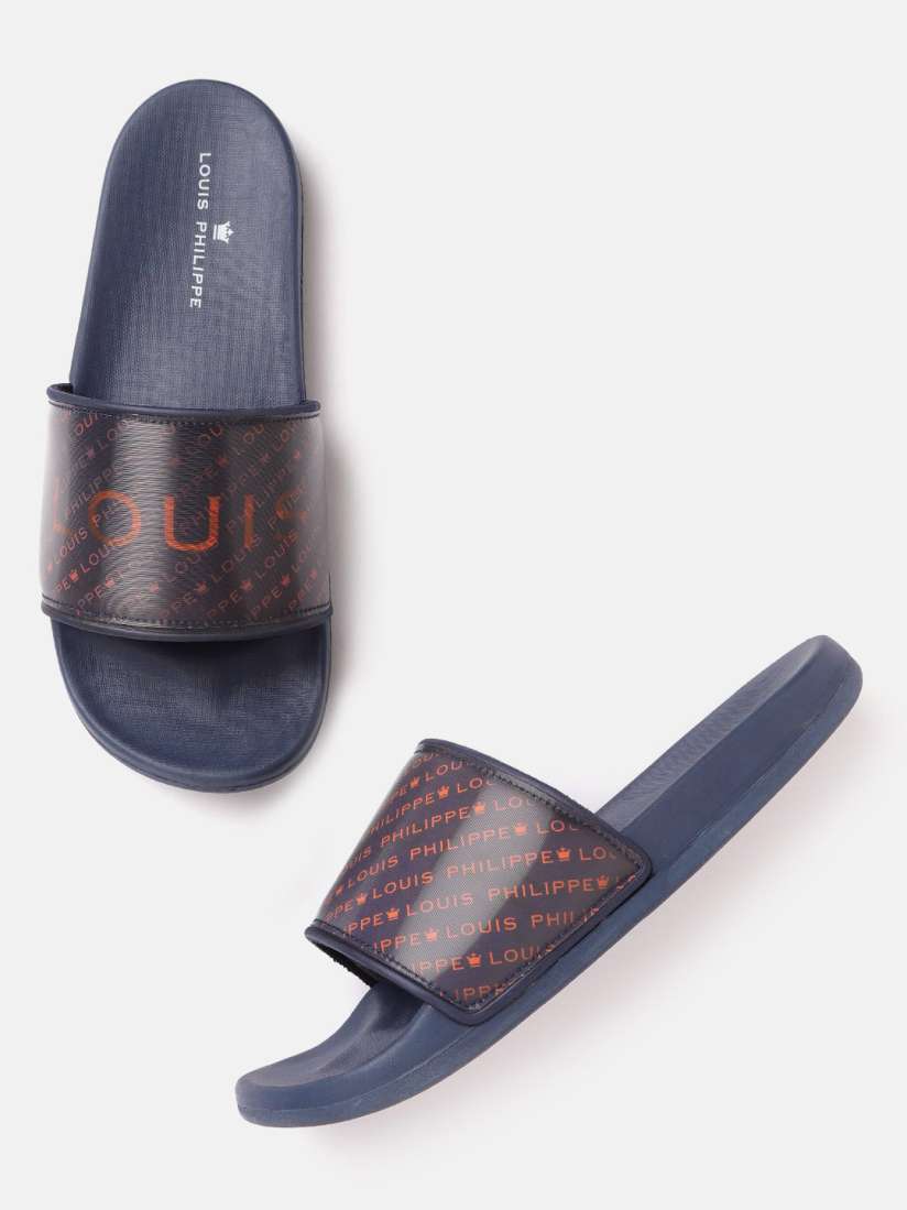 Buy Louis Philippe Men Navy Blue Red Brand Logo Iridescent Effect Printed Sliders Flip Flops for Men 18745924 Myntra