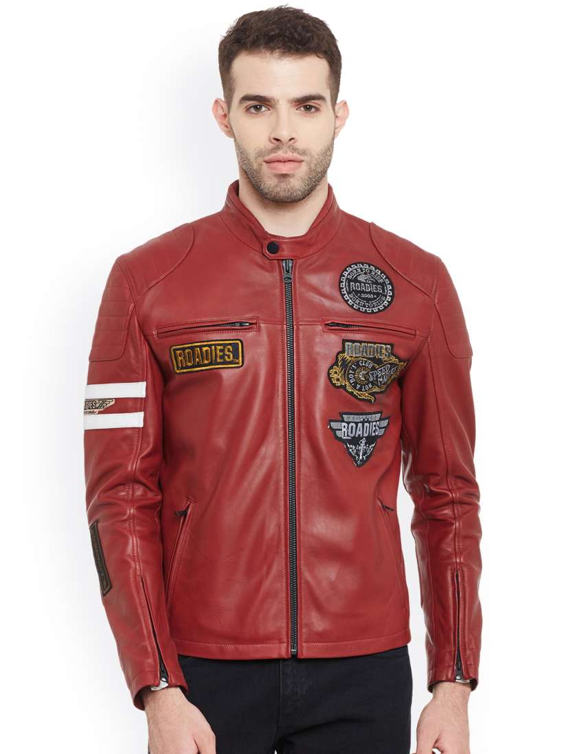 Buy Justanned Roadies Men Red Solid Leather Biker Jacket Jackets for Men 1874709 Myntra