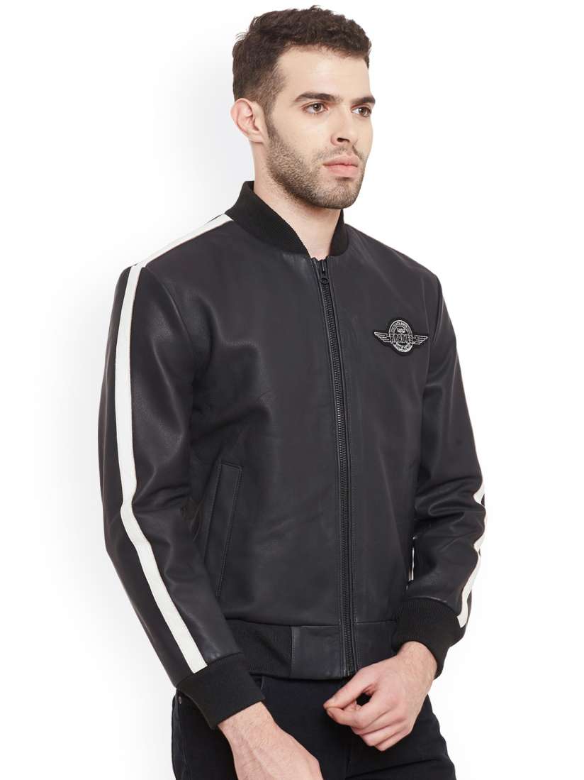 Buy Justanned Roadies Men Black Solid Leather Bomber Jacket Jackets for Men Myntra