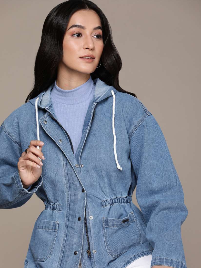 Long hooded denim jacket womens cheap