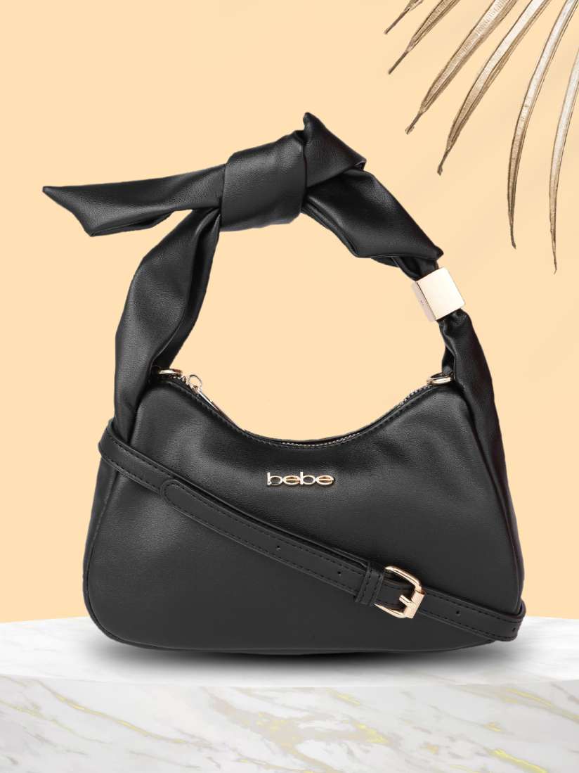 Buy bebe Black Solid Regular Structured Hobo Bag with Knot Detail Handbags for Women 18755204 Myntra