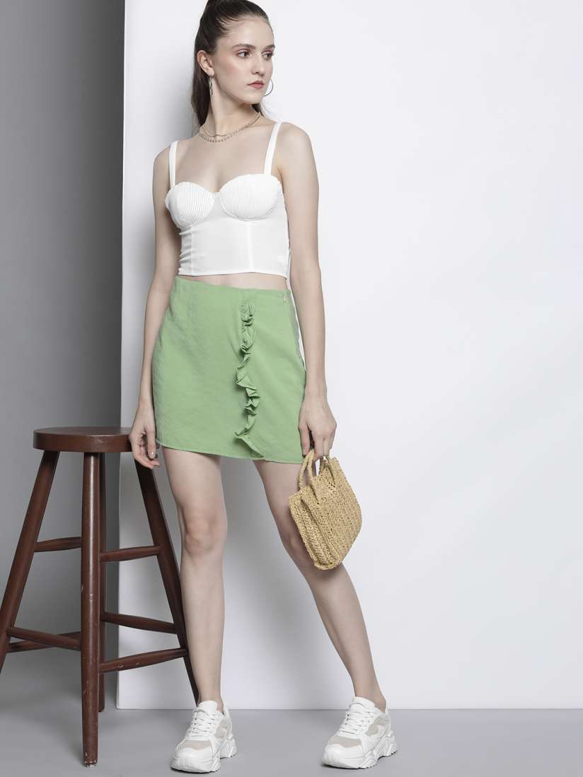 Buy Trendyol Women Green Solid Ruffle Straight Skirt Skirts for Women 18769486 Myntra