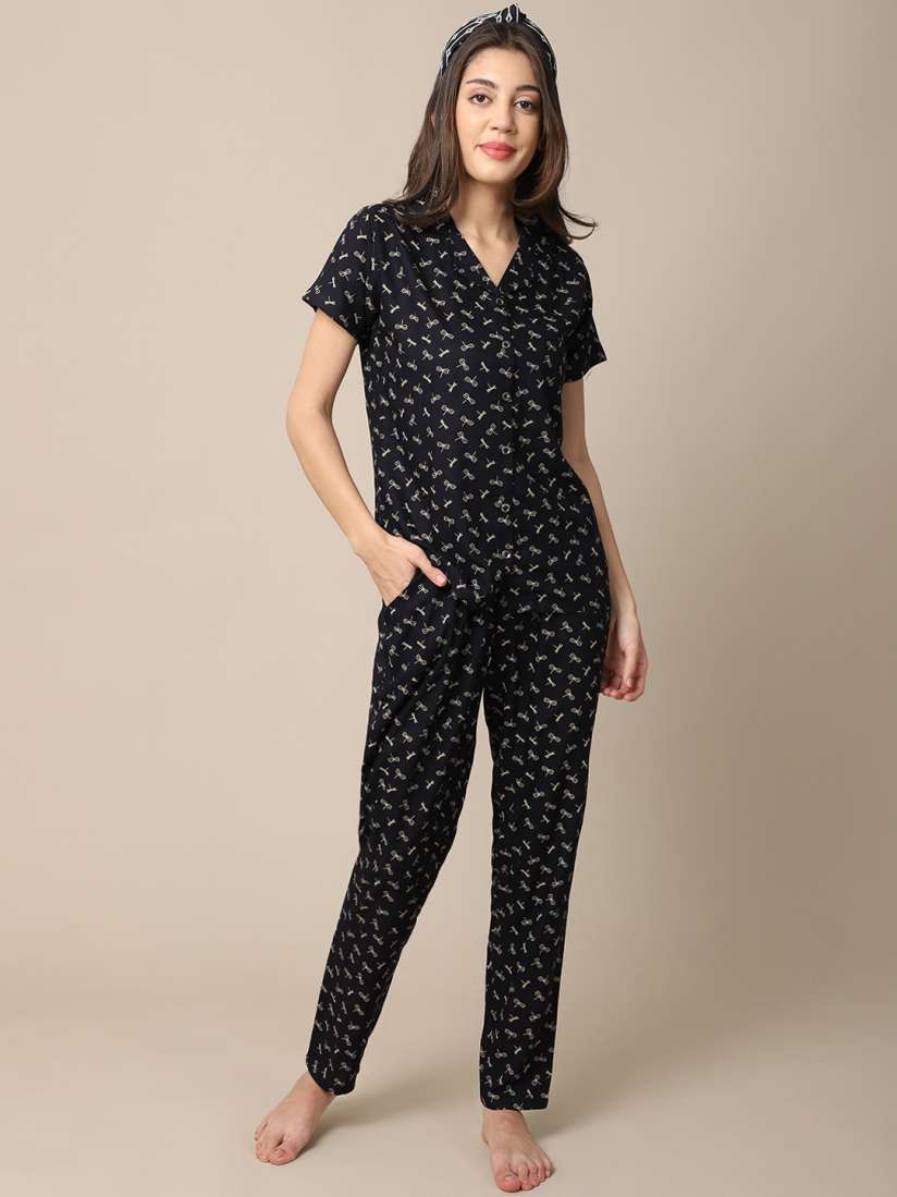 Buy Claura Women Black Printed Night suit Night suits for Women 18775194 Myntra