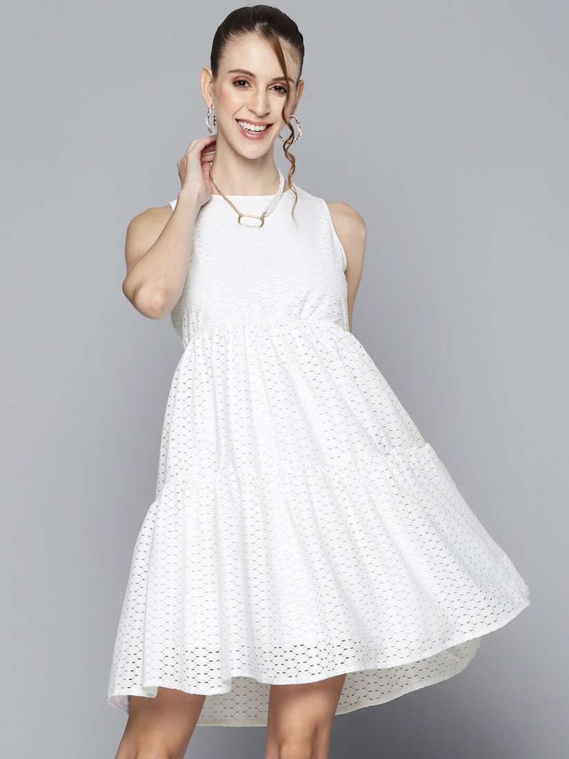 Buy SASSAFRAS White Keyhole Neck Dress Dresses for Women 18776090 Myntra