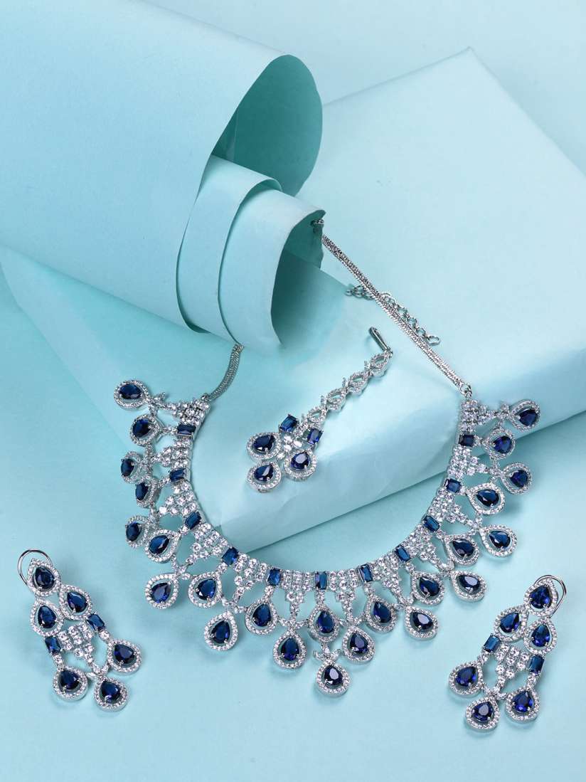 Buy Saraf RS Jewellery Silver Plated Blue AD Studded Statement Jewellery Set Jewellery Set for Women 18776374 Myntra