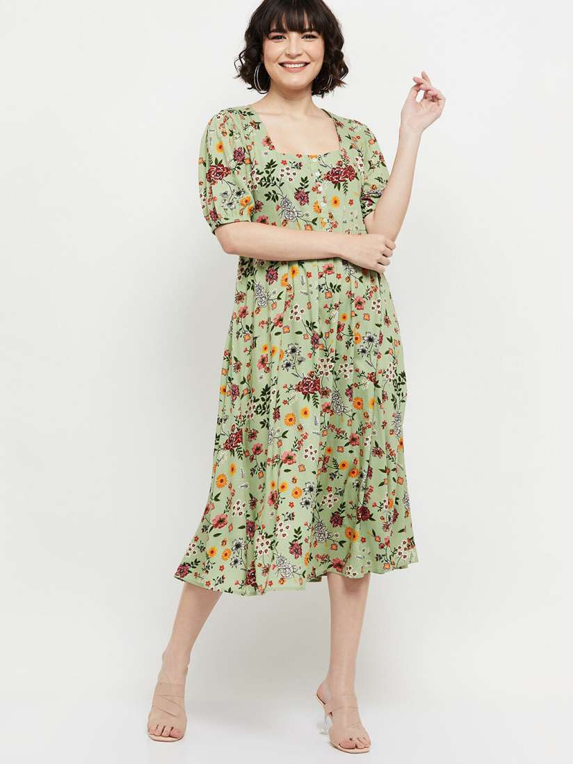 Buy max Green Floral Midi Dress Dresses for Women 18781704 Myntra