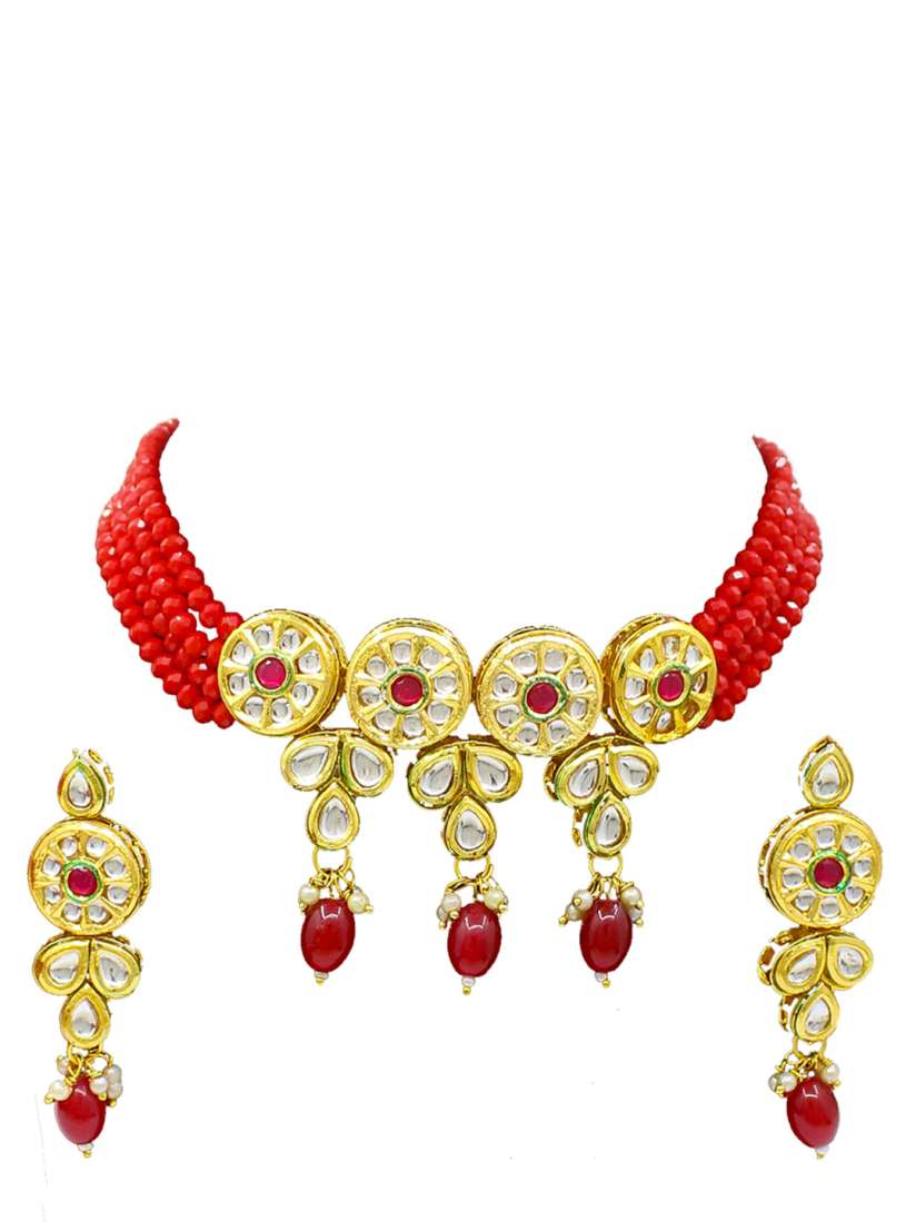 Buy SAIYONI Gold Plated White Red Kundan Studded Pearl Beaded Jewellery Set Jewellery Set for Women 18797684 Myntra