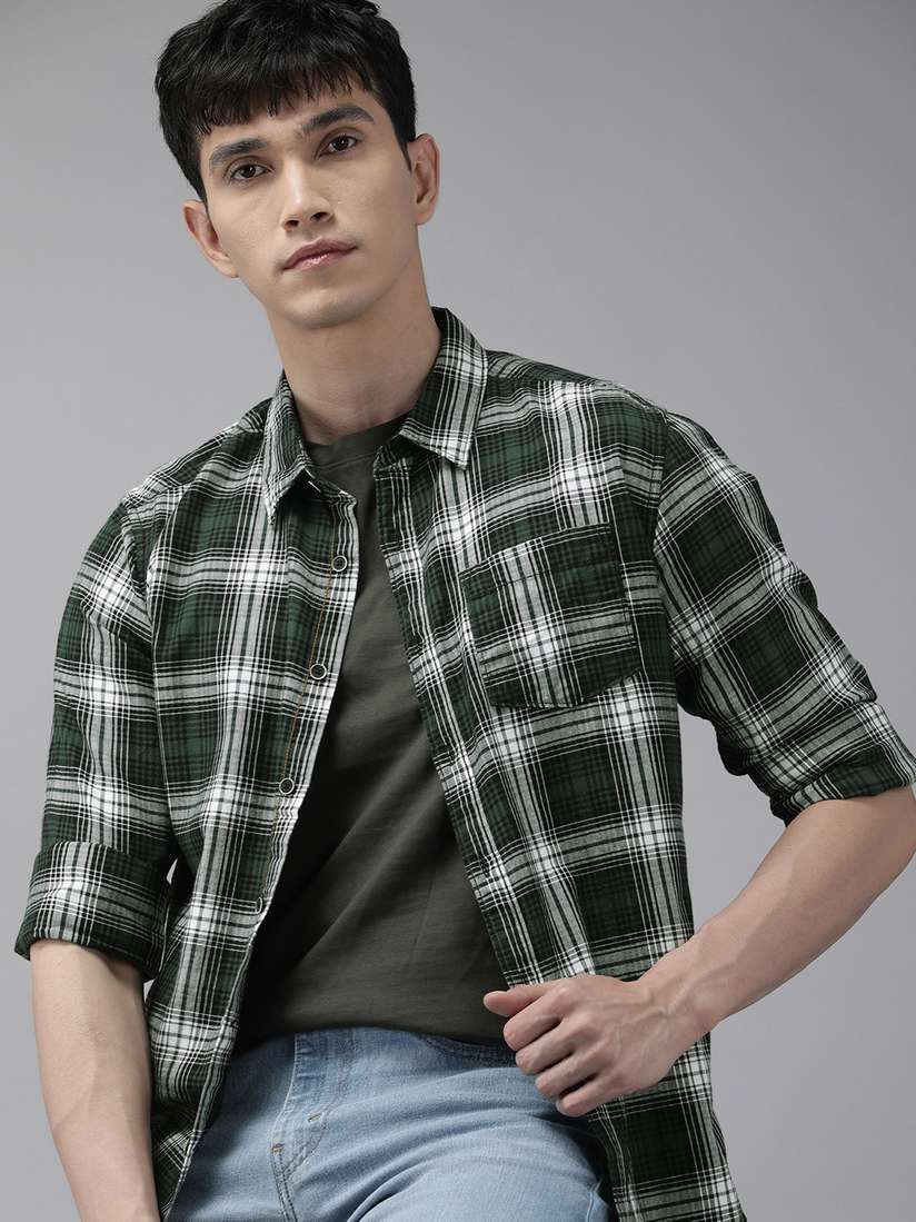 Buy BEAT LONDON by PEPE JEANS Men Green And White Slim Fit Checked Pure  Cotton Casual Shirt - Shirts for Men 18802348 | Myntra