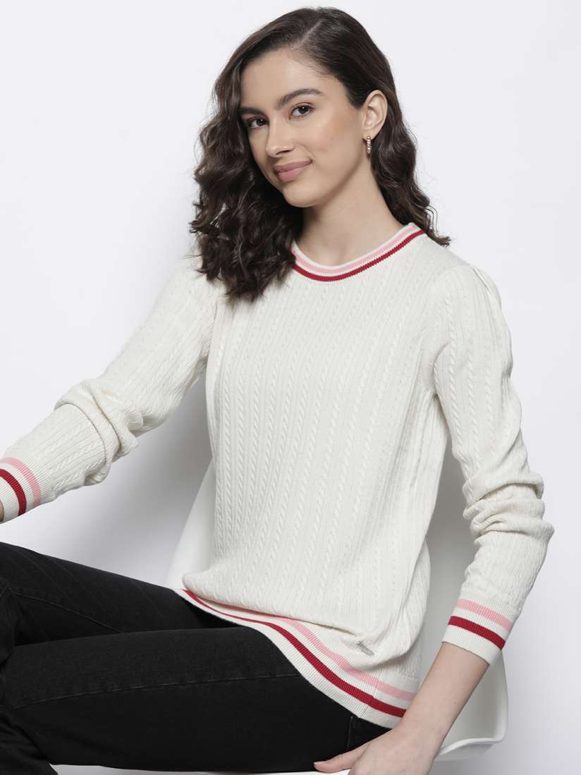 Buy Nautica Women Off White Cable Knit Cotton Pullover Sweaters for Women 18808462 Myntra