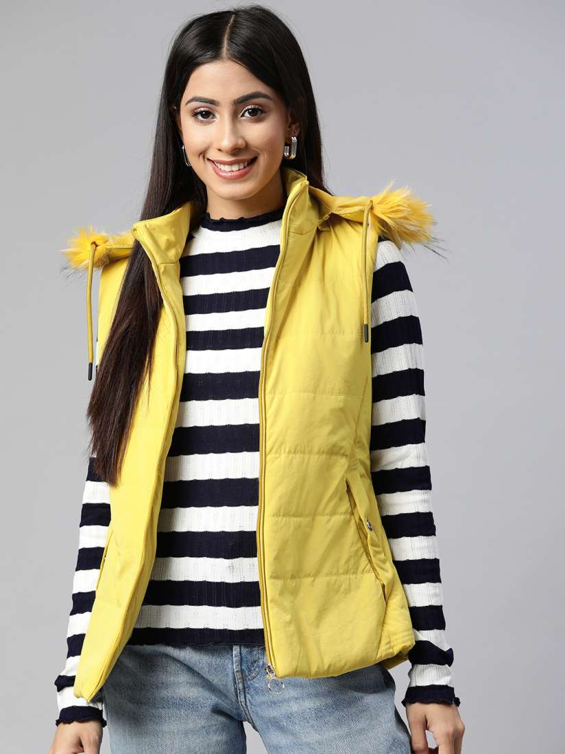 Buy Foreign Culture By Fort Collins Women Mustard Yellow Padded Jacket with Detachable Hood Jackets for Women 18808656 Myntra