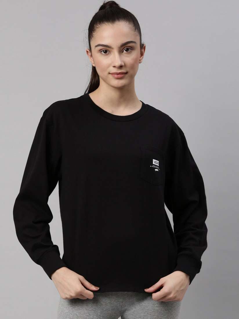 Buy Vans Women Black french middle red purple Extended Sleeves Organic Cotton Applique T shirt Tshirts for Women 18810948 Myntra