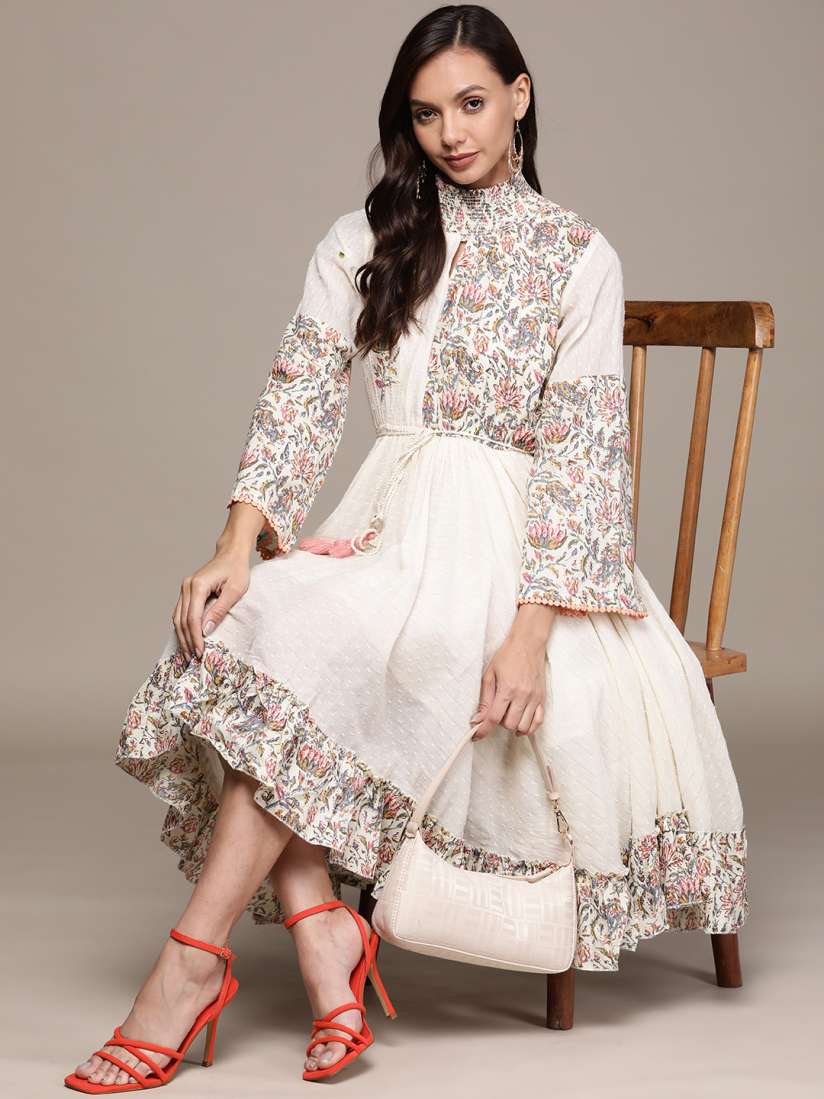 Buy Ishin Off White Floral Fit Flare Dress Dresses for Women 18811916 Myntra