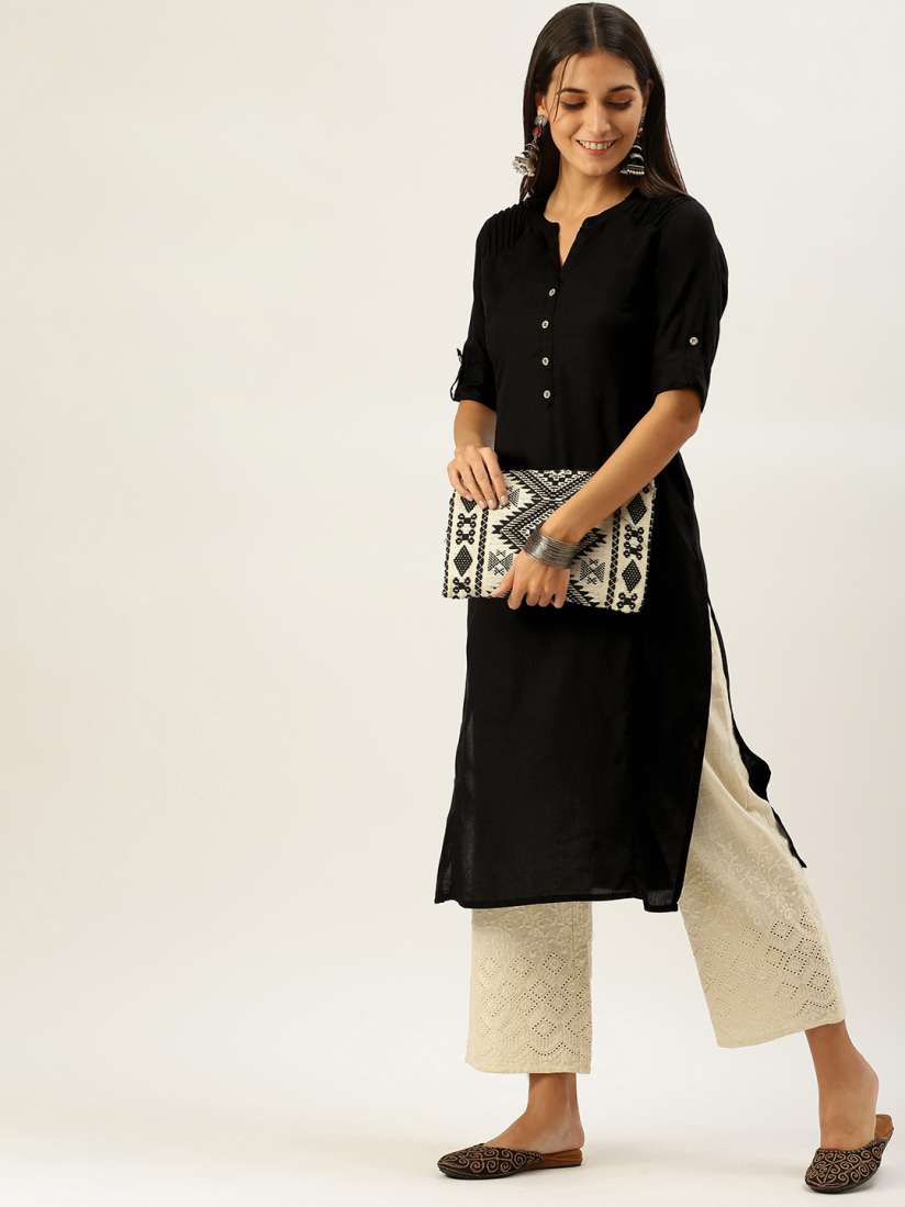 Buy Vedic Women Black Roll Up Sleeves Kurta Kurtas for Women 18812628 Myntra