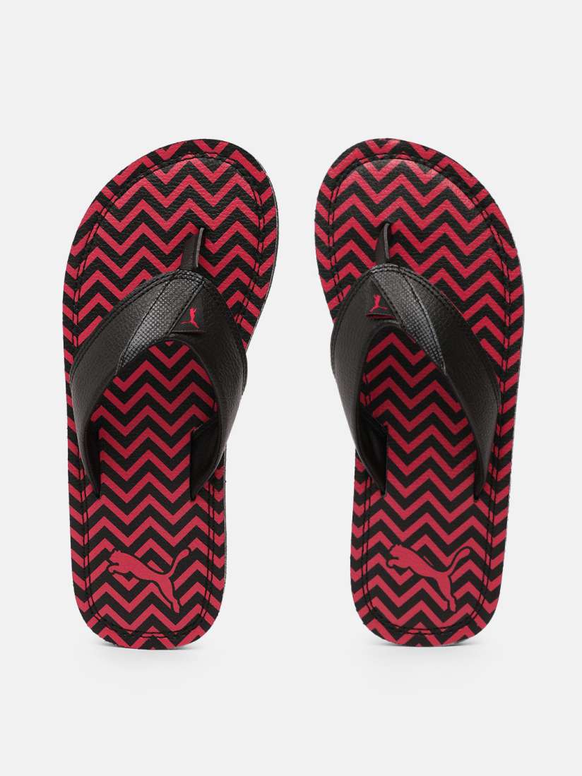 Puma red and black flip flops deals