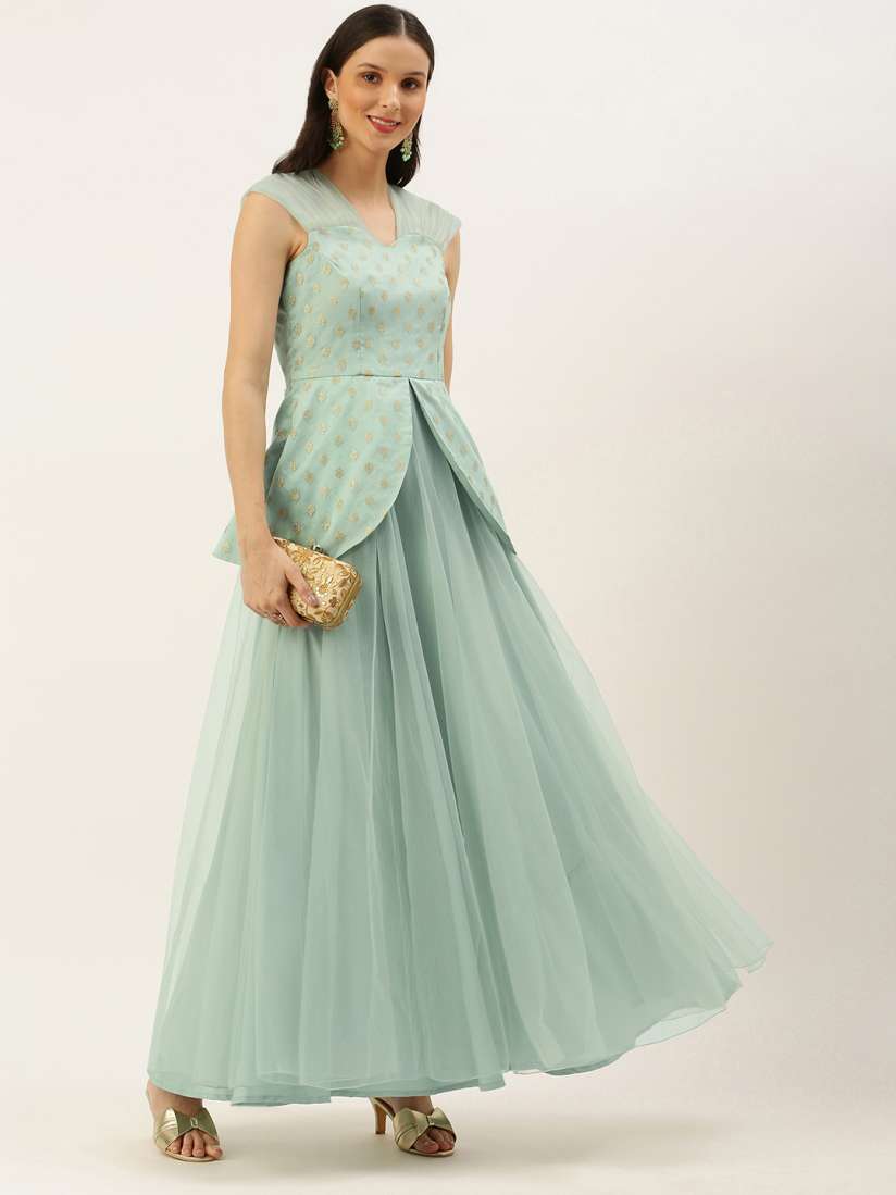 Buy Ethnovog Women Green Made To Measure Organza Jacquard Gown Ethnic Dresses for Women 18816398 Myntra