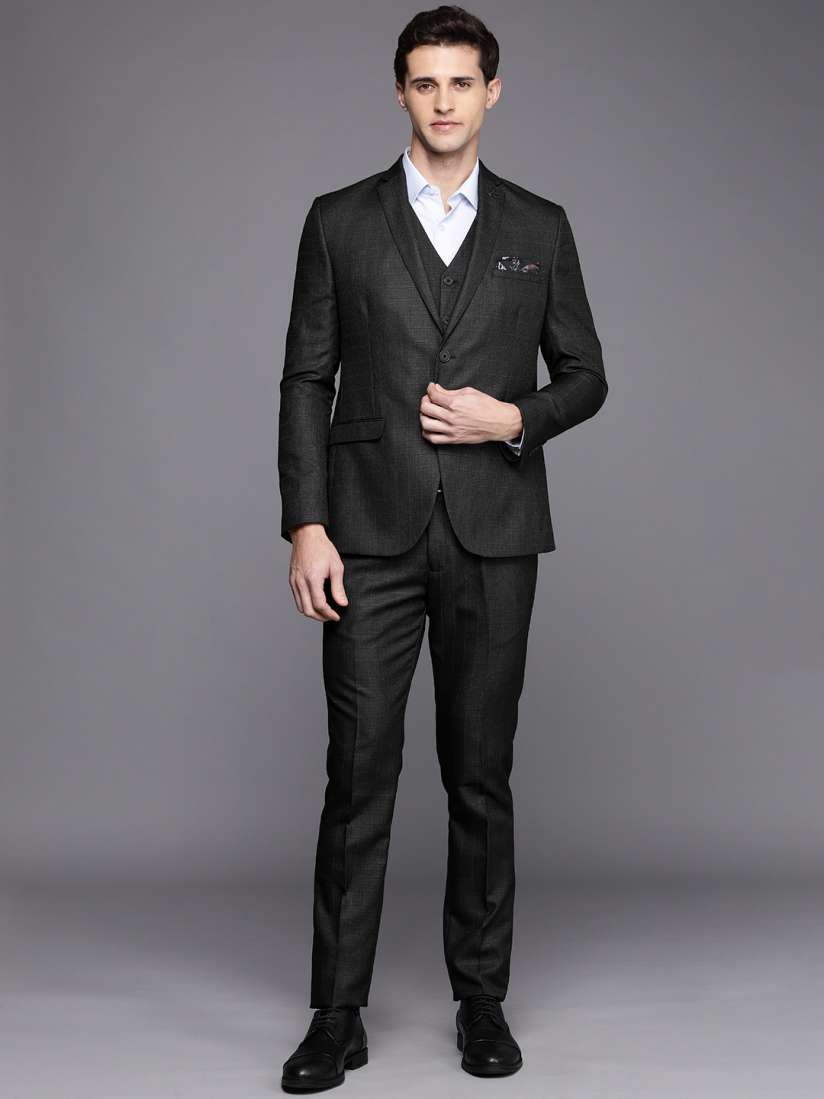 Buy Theme Men Black Self Design Slim Fit 3 Piece Suit Suits for Men 18822482 Myntra