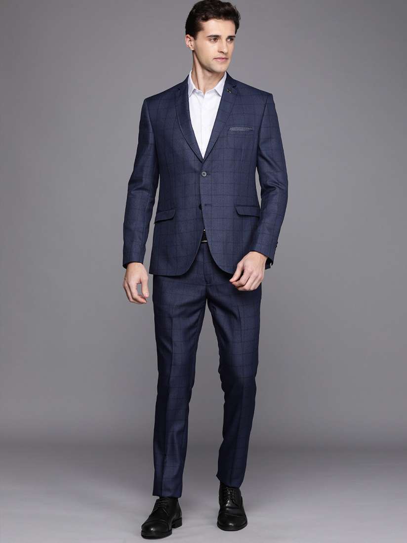 Buy Theme Men Navy Blue Checked Slim Fit 2 Piece Suit Suits for Men 18822498 Myntra