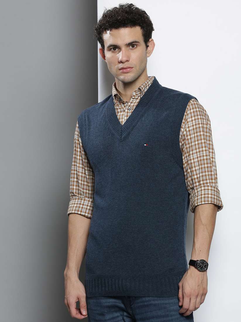 Buy Tommy Hilfiger Men Navy Blue Solid Sweater Vest Sweaters for Men 18825120 Myntra