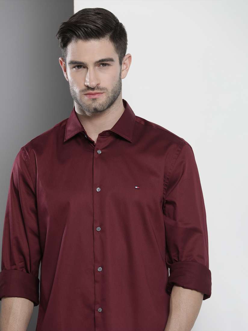 Maroon tommy hilfiger shirt outlet