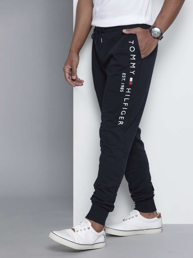 Buy Tommy Hilfiger Men Navy Blue White Brand Logo Embroidered Organic Cotton Joggers Track Pants for Men 18825852 Myntra