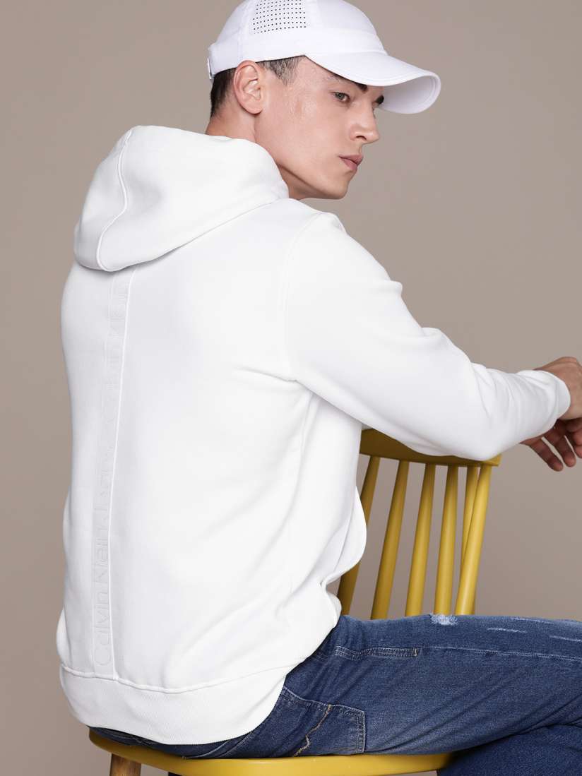 Buy Calvin Klein Jeans Men White Hooded Sweatshirt with Logo Taping Detail Sweatshirts for Men 18828100 Myntra