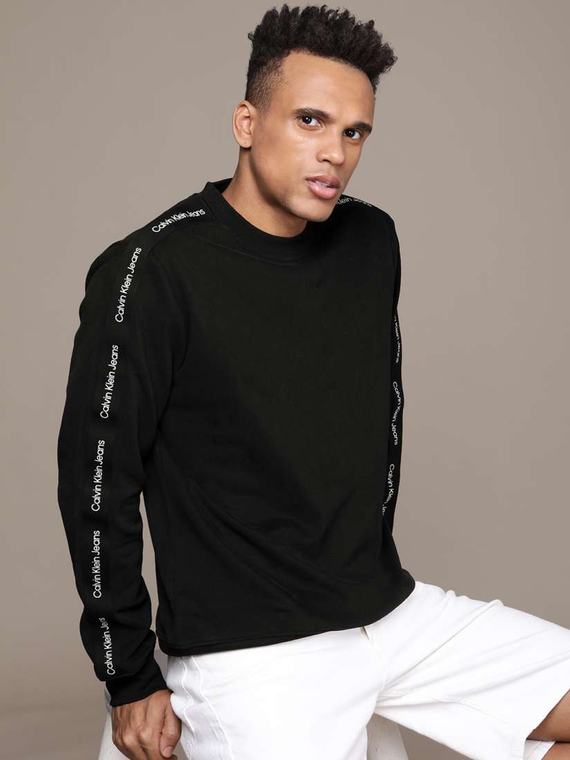 Buy Calvin Klein Jeans Men Black Taping Detail Pure Cotton Sweatshirt Sweatshirts for Men 18828286 Myntra