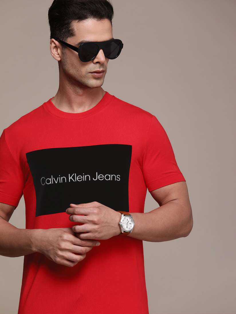 Buy Calvin Klein Jeans Men Red Brand Logo Printed Slim Fit T shirt Tshirts for Men 18828596 Myntra