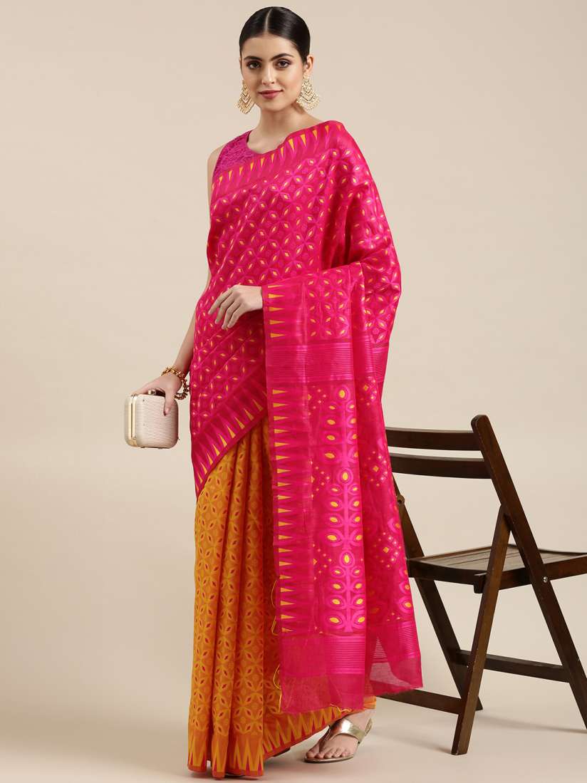 Myntra jamdani saree hot sale