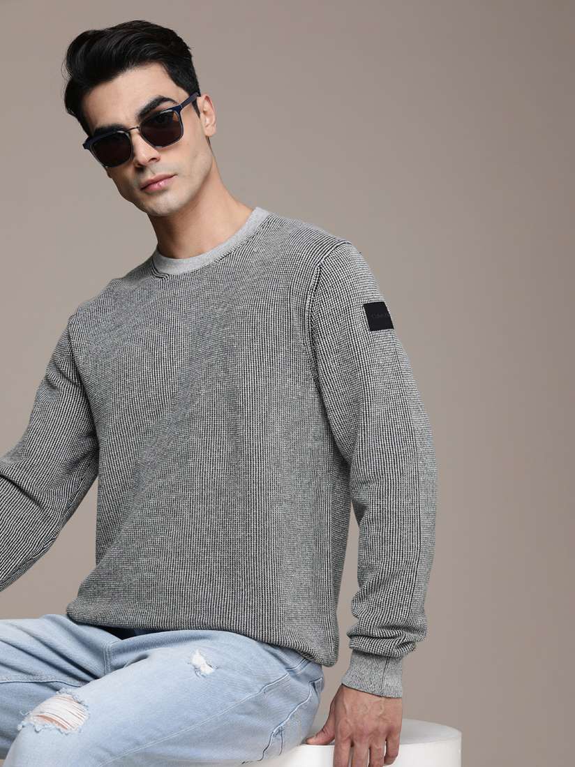 Buy Calvin Klein Jeans Men Black White Self Design Speckled Pullover Sweater Sweaters for Men 18829566 Myntra