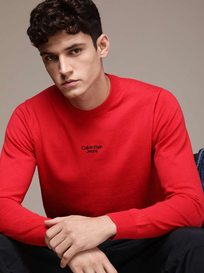 Buy Calvin Klein Jeans Men Red Brand Logo Embroidered Pullover Sweater Sweaters for Men 18829582 Myntra