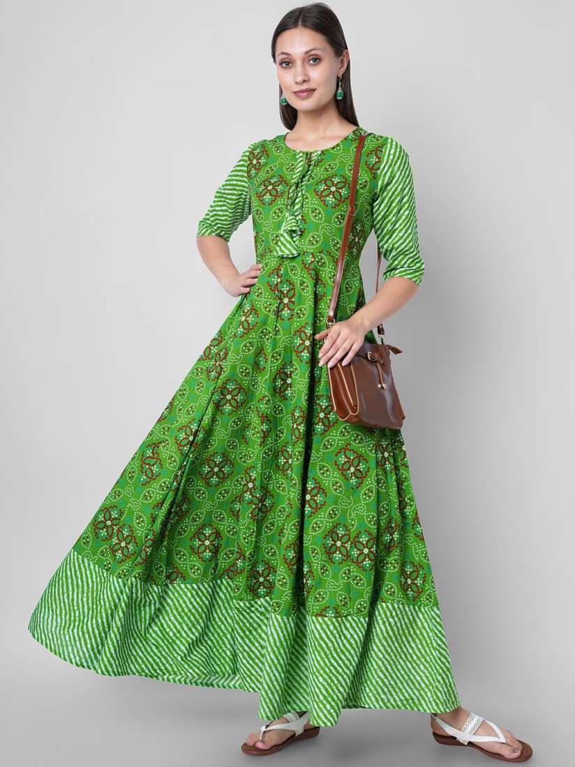 Buy Sanganeri Kurti Women Green Floral Printed Thread Work Anarkali Kurta Kurtas for Women 18831372 Myntra