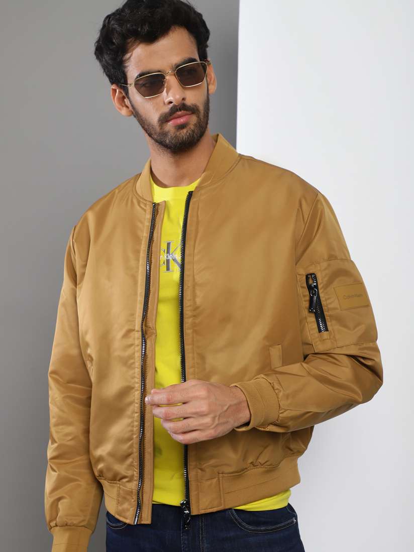 Calvin Klein Jeans Men Brown Solid Bomber Jacket